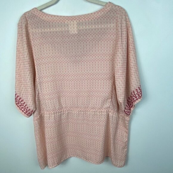 Anthropologie One September Euphemia Peasant Top Medium Tie Neck Pink Blouse M - Picture 7 of 8